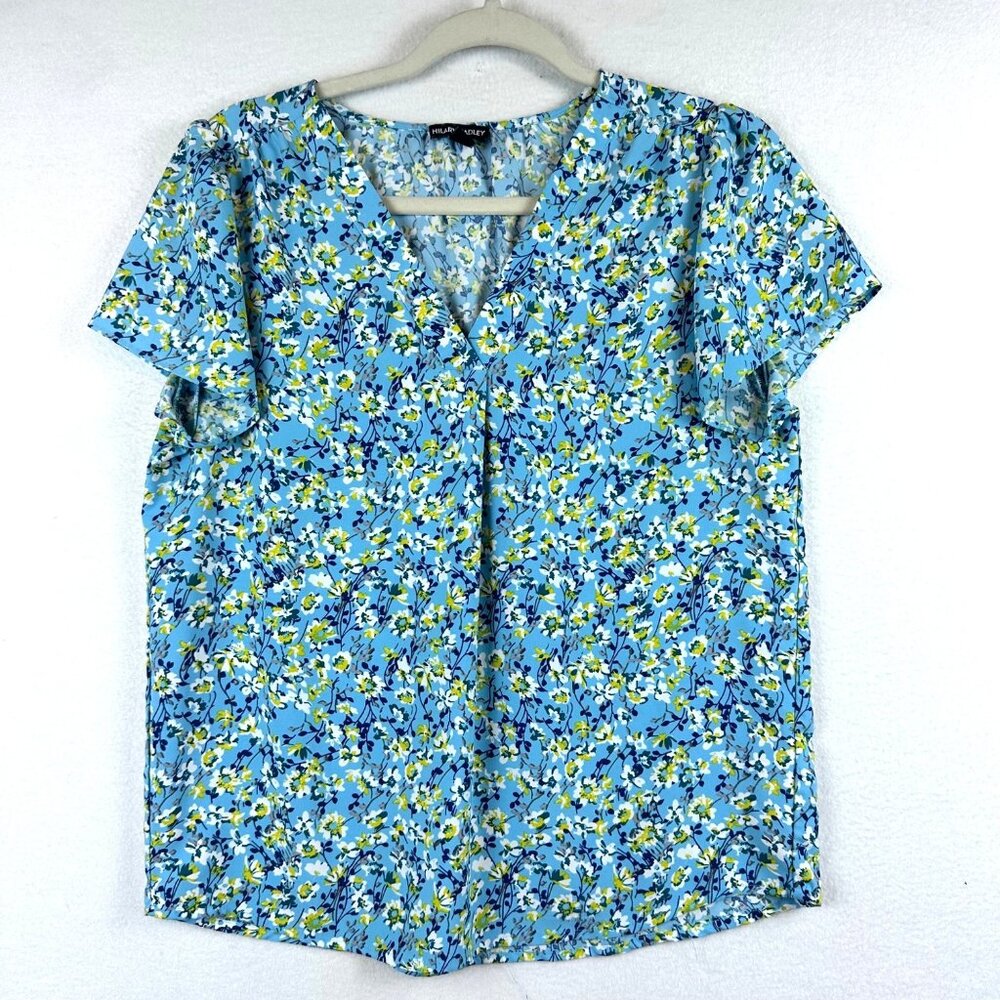 Hilary Radley Floral Blouse Womens Small Blue Cottage Lightweight Resort Beach